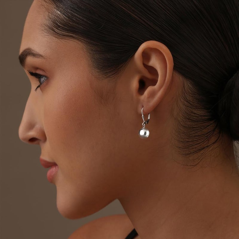 LeCalla Sterling Silver Drop Ball Earrings for Women's Lightweight Classic Leverback Round Bead Ball Drop Dangle Earrings - Image 2